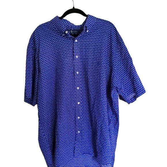 Ralph Lauren Big and Tall Blue Printed Short Sleeve Button Down Shirt - Picture 1 of 6